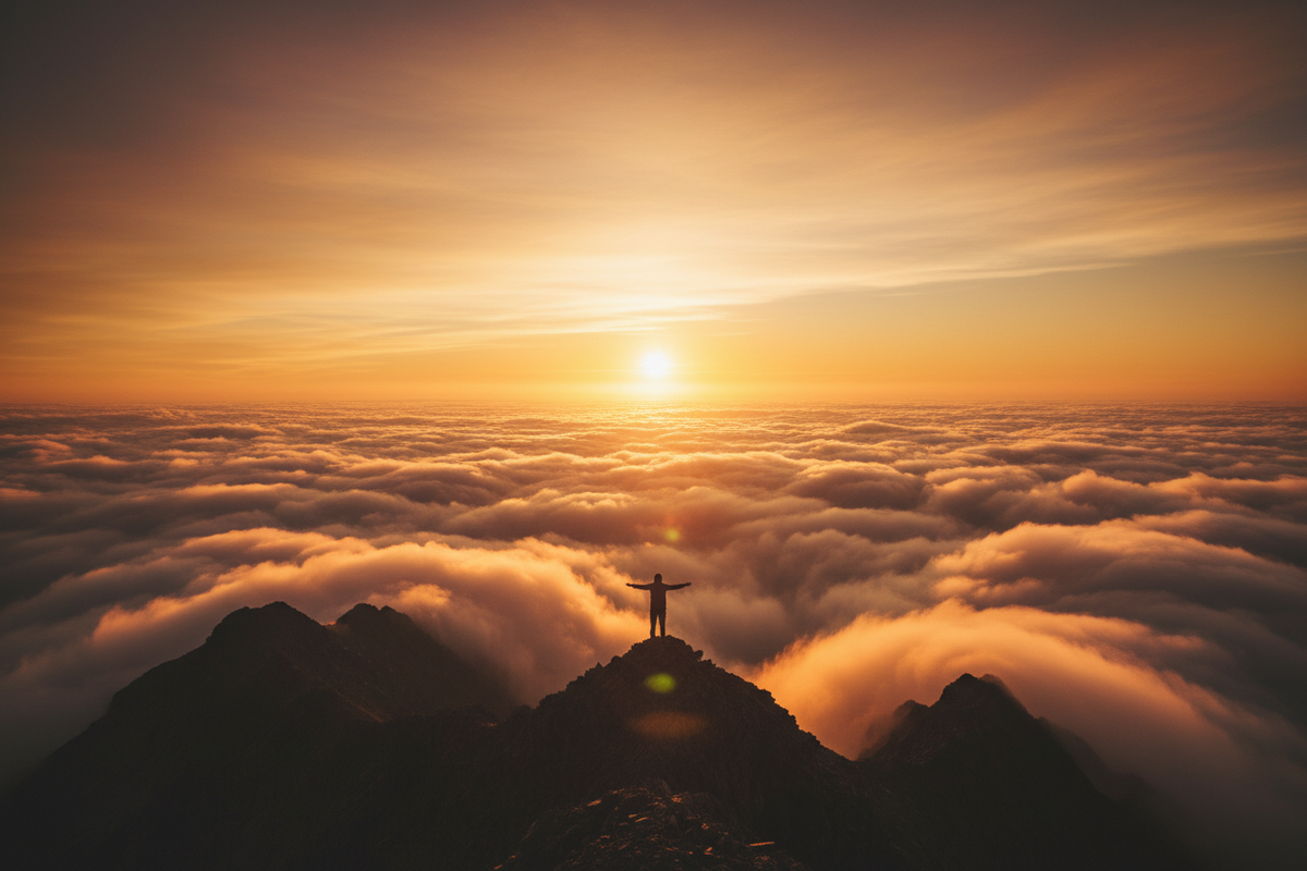 Person Above the Clouds at Sunset
